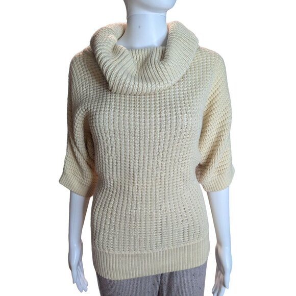Per Se Casual Luxe Women's Cream Waffle Knit Cowl Neck Wool/Silk Sweater Sz S - Picture 1 of 11